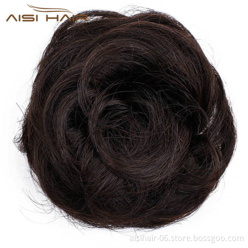 Aisi Hair Brazilian Human Hair Curly Brown Chignon Bun Elastic Rope Rubber Band Hairpiece Clip In Extension For Black Women